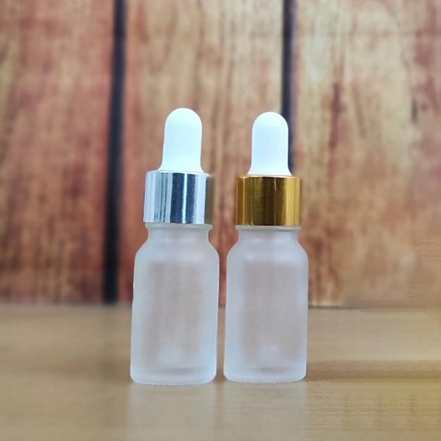 (Allthebest) Botol Pipet Kaca 10ml Frosted Gold Silver Putih / Botol Kaca BR 10ml Frosted Pipet /