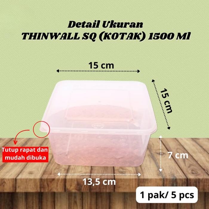 (Allthebest) (5pcs) Thinwall square / Thinwall kotak / Hiba / kotak multifungsi 1000ml 1500ml 2000ml