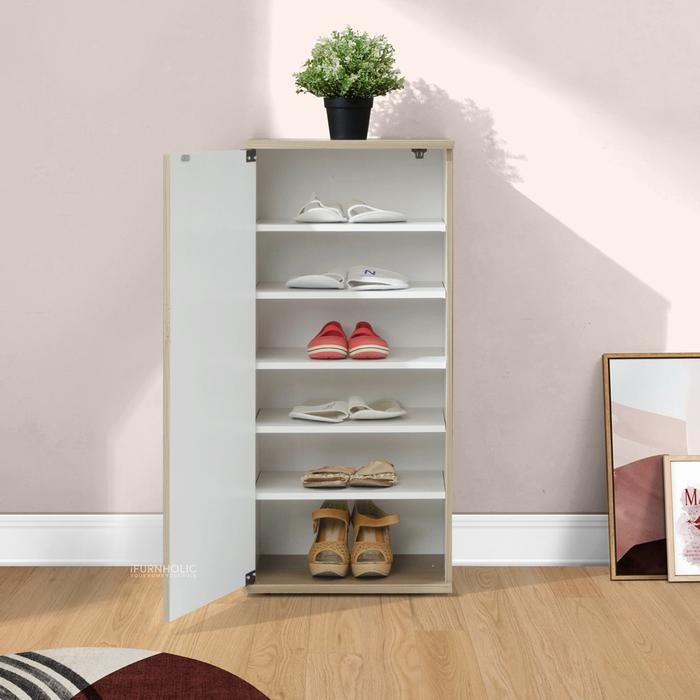 NEW iFURNHOLIC Sassy Shoe Cabinet 400 - Rak / Lemari Sepatu Kayu Tertutup - Furniture Kaca Pintu