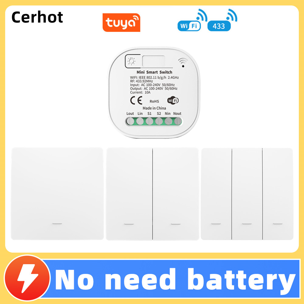 Cerhot Tuya Wifi Smart Switch Wireless Timer Switch Smart Home Tuya App No Battery Light Switch Work