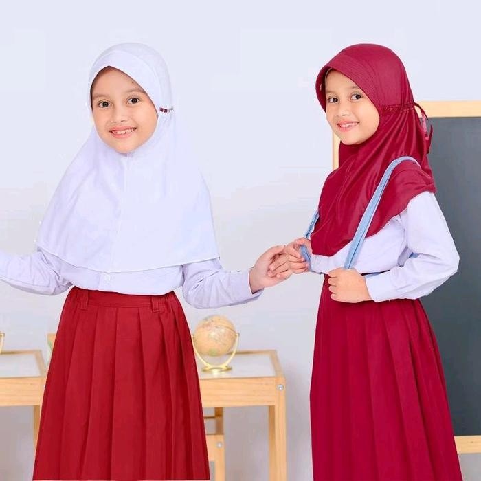 (Expert) Kerudung Anak Sekolah Instan Jilbab Muslim Serut El Rahma
