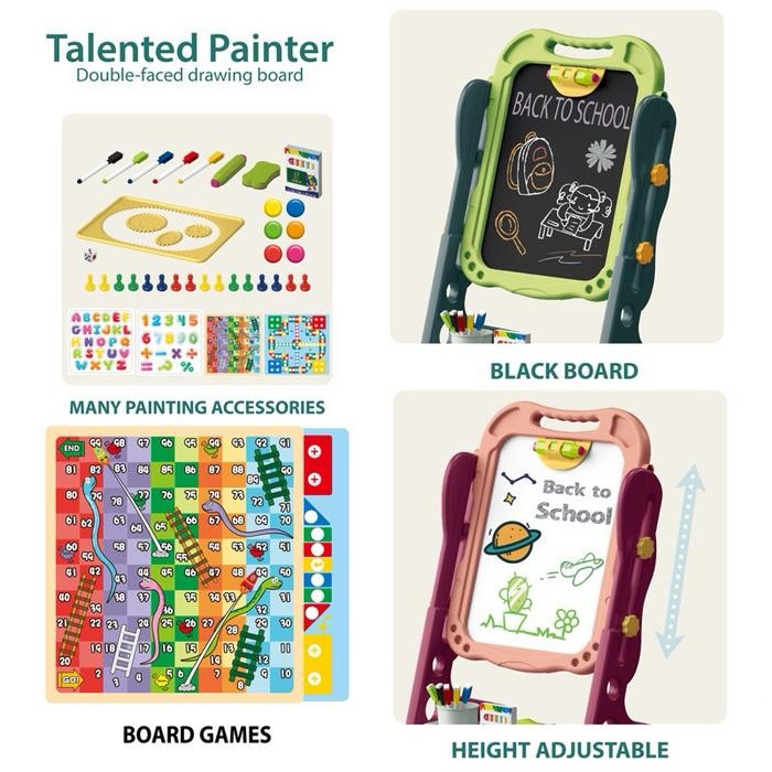 

Papan Tulis Anak Magnetic 2 in 1 (White Board dan Black Board) Talented Painter Artist Double Faced