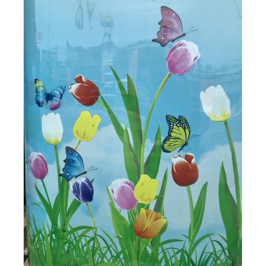 FIBER PLASTIK PENUTUP PAGAR MOTIF BUNGA TULIP METERAN