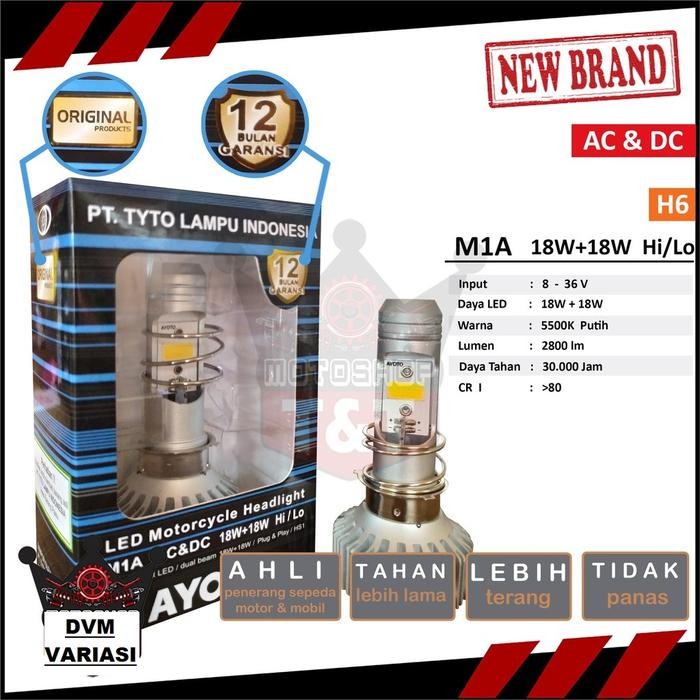 LAMPU MOTOR DEPAN LED AYOTO M1A 18 WATT H6 AC DC MOTOR BEBEK MATIC UNIVERSAL