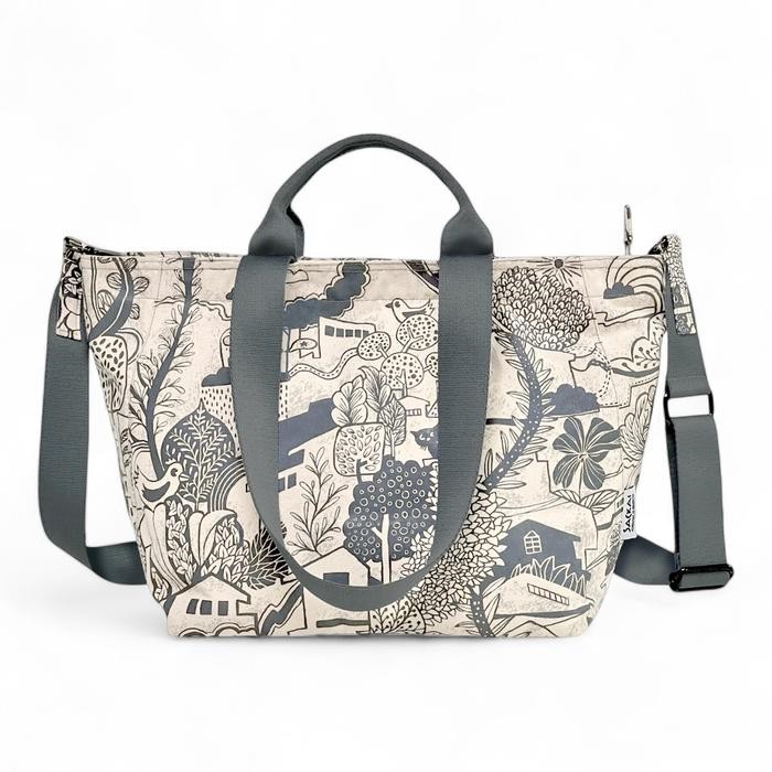 BEST SELLER Sackai Trei Bag - "The Neighborhood" original drawings - Large, gray