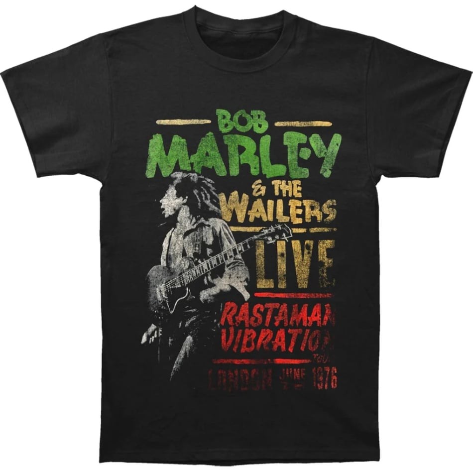 Kaos Bob Marley Rastaman Vibration Tour 1976 Slim Fit Unisex Pria Wanita