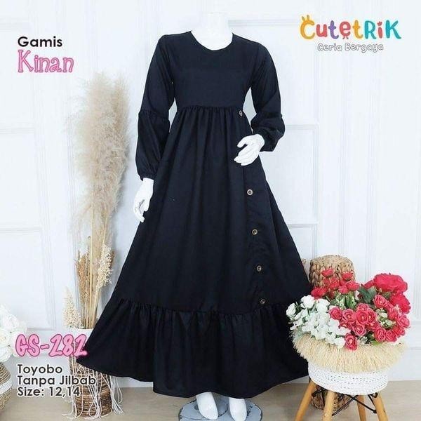 (1 tahun s.d Dewasa) GS 282 Baju Muslim Gamis Hitam Anak Remaja Dewasa Cutetrik Kinan Polos Katun