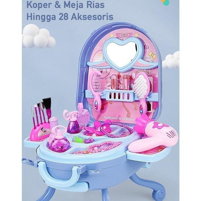 

ASLI LNR Lokal Premium 3 in 1 Meja Rias Tas Tangan Koper Make Up Disney Girls Frozen Elsa Anna Putri