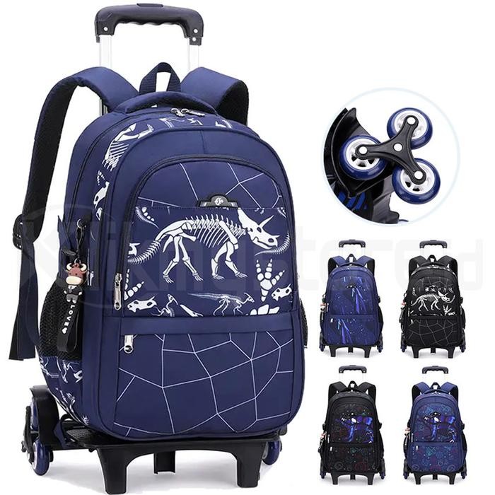 Tas Troli Anak Sekolah Dino Laki Ransel 6 Roda TK SD SMP Sool Bag