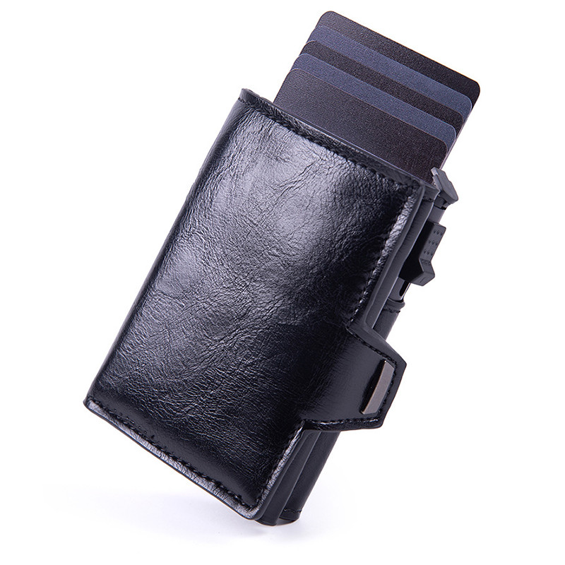 Hot Sale PU Leather Credit Pop-up Card Holder Wallet Men Metal RFID Blocking Aluminium Alloy Bussine