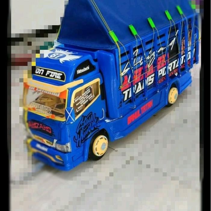 Truk Oleng Biru Miniatur Mainan Anak Full Lampu Terpal