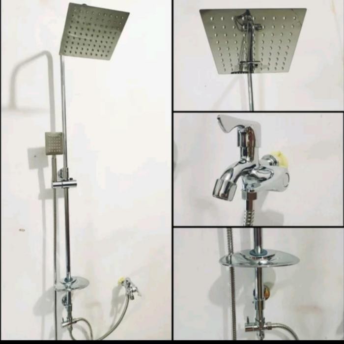 Banyak Dicari Shower Tiang Kamar Mandi Komplit 1 Set Kran Cabang Stenlis Kotak
