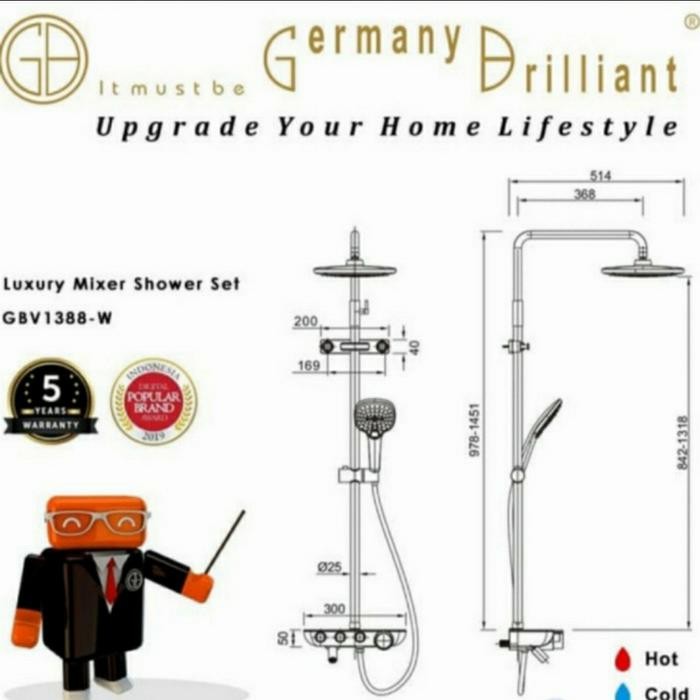 Terbatas Original Germany Brilliant Gbv1388W / Gbv 1388B . Shower Tiang Gbv1388