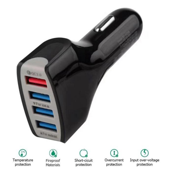 QUALCOMM MOBIL FAST 4 PORT USB QC 3.0 CAR CHARGER UNIVERSAL ANDROID HP IOS FAST CHARGING QUICK