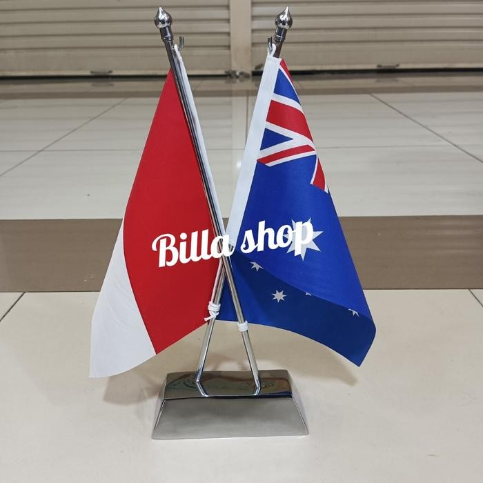 

Terlaris Tiang Meja Stenlis Silang + Bendera Indonesia Australia SALE