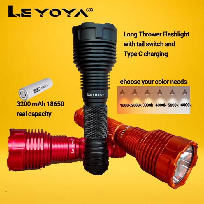 Leyoya C8X Senter Throw Super Terang Dengan Pengisian Tipe C