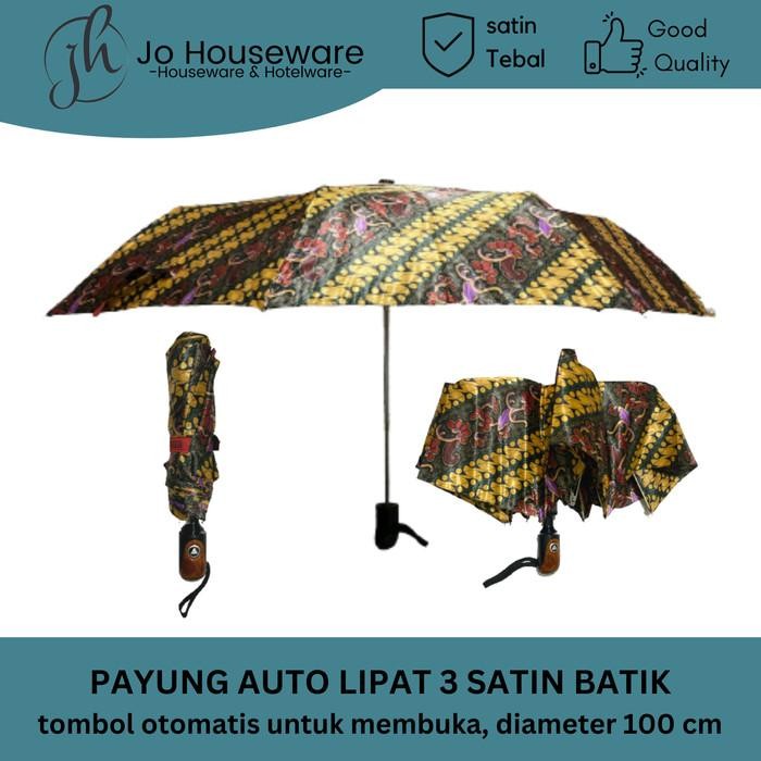 Payung lipat tiga auto motif batik anti air dan sinar UV /payung batik
