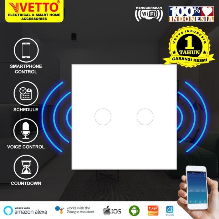 NEW VETTO Smart WiFi Touch Wallswitch - Saklar 2 Gang Putih
