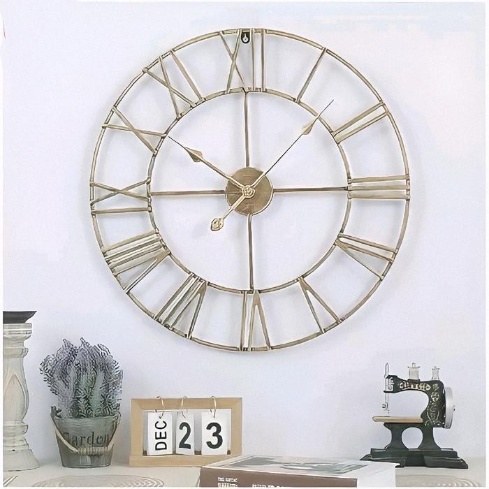 Jam Romawi Gold 60Cm Jam Dinding Besar Jam Raksasa