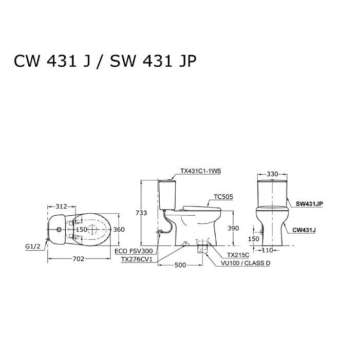 KLOSET Duduk TOTO CW431J / Closet Duduk CW 431J / CW 431 J