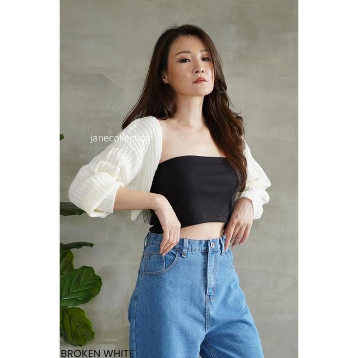 Cardy Putih Rajut Crop Bolero Bigsize Cardigan Knit Momo Broken White