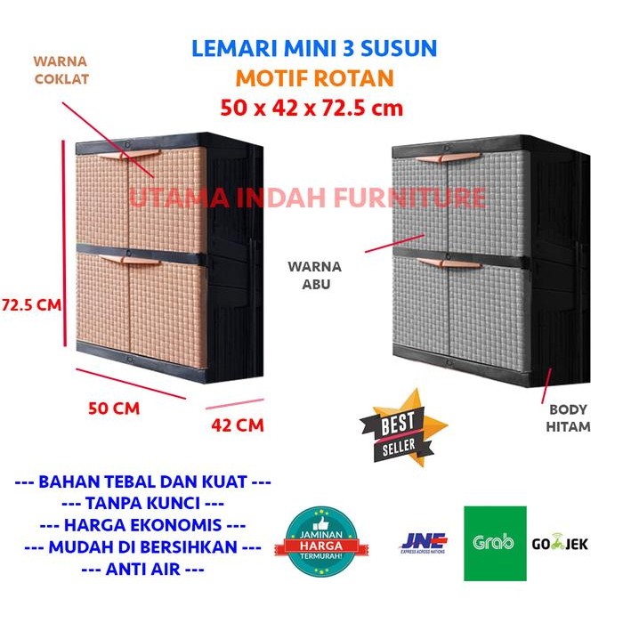 Lemari Pakaian / Lemari Plastik Mini Susun 2 / Rotan / Murah
