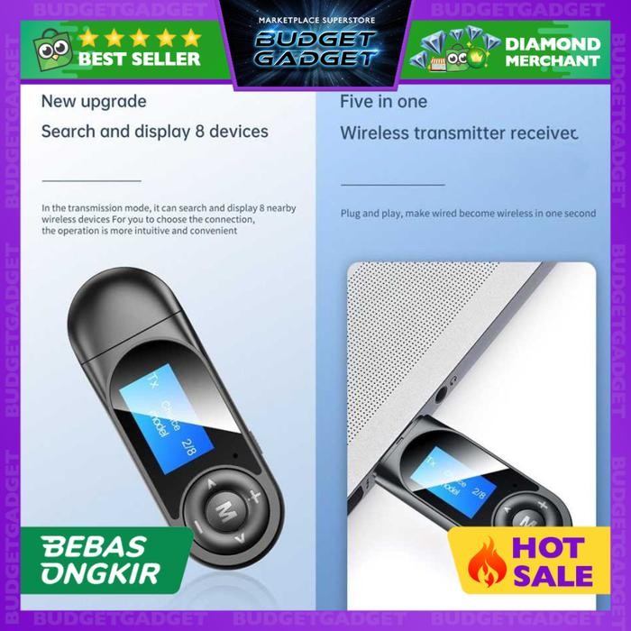 VAORLO USB Audio Bluetooth 5.0 Receiver Transmitter LCD - BT12