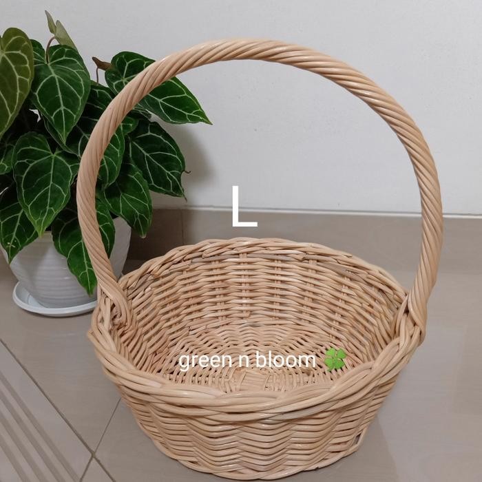 KERANJANG PARCEL ROTAN BULAT BESAR TANGKAI HANDLE ANYAMAN BAHAN BESAR