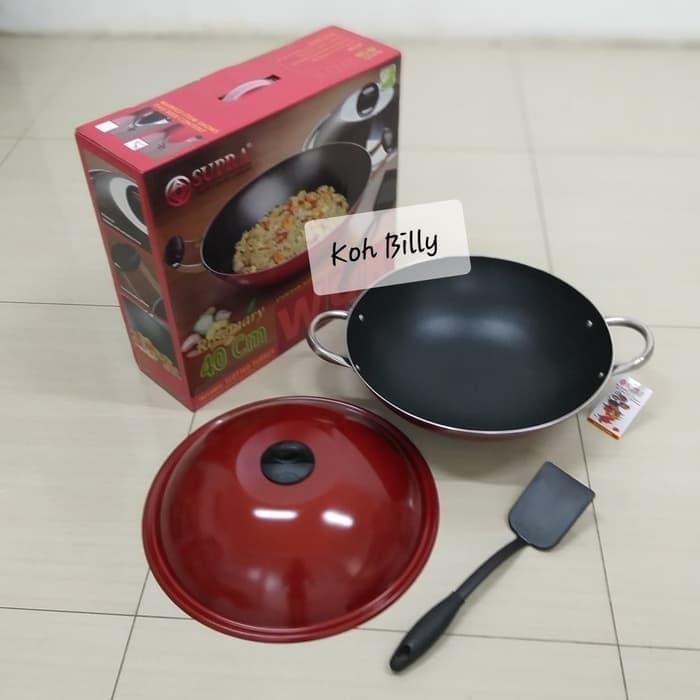 Wajan Teflon Supra Wok 40 Cm + Tutup I Wajan + Spatula - Original Gratisongkir