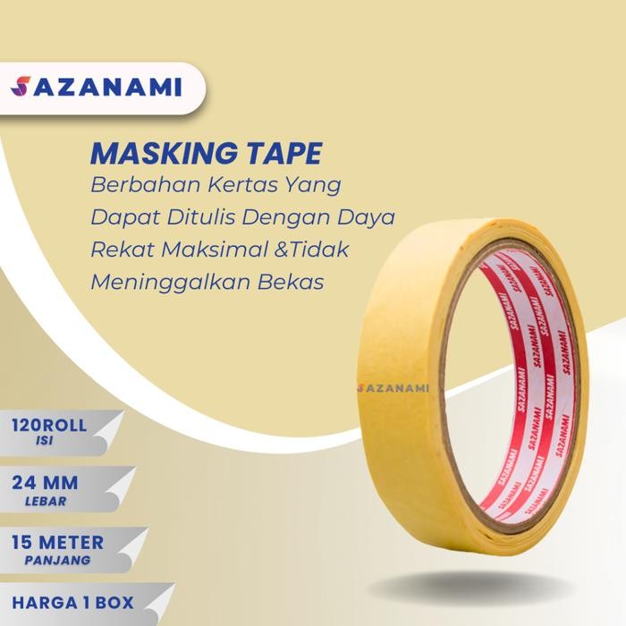 

PROMO 1 BOX MASKING TAPE 1" INCH x 15m Sazanami ISOLASI LAKBAN KERTAS