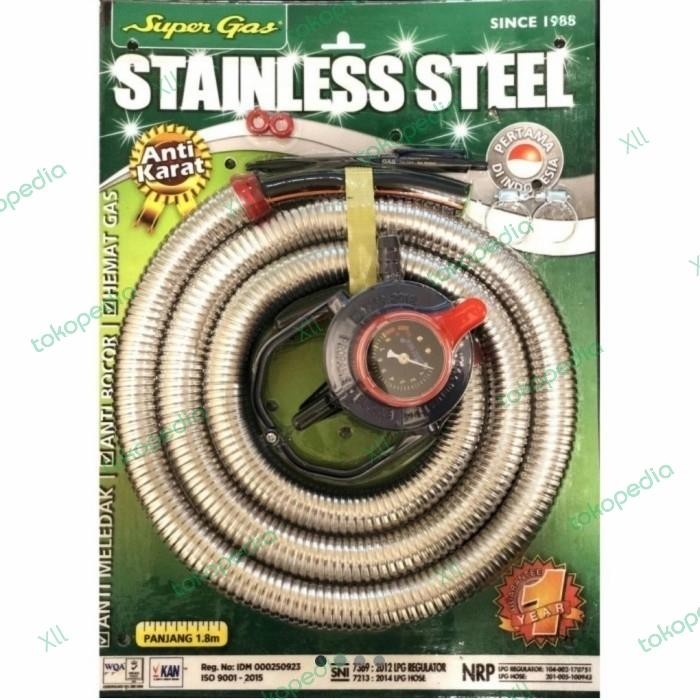 SUPER GAS Paket Regulator Meter + Selang Gas LPG 1,8 M Stainless Steel