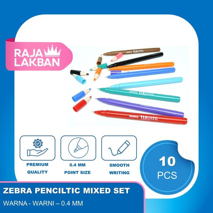 

Pulpen Fineliner Penciltic Warna Tinta Semi Gel ZEBRA 0.4mm, 10 Warna - SET