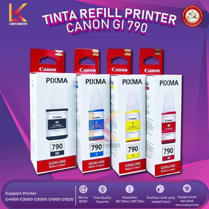 

1 Set 4 Pcs Tinta Canon GI-790 Untuk Printer Canon G1000 G1010 G2000 G2010 G3000 G3010 G4000 Warna
