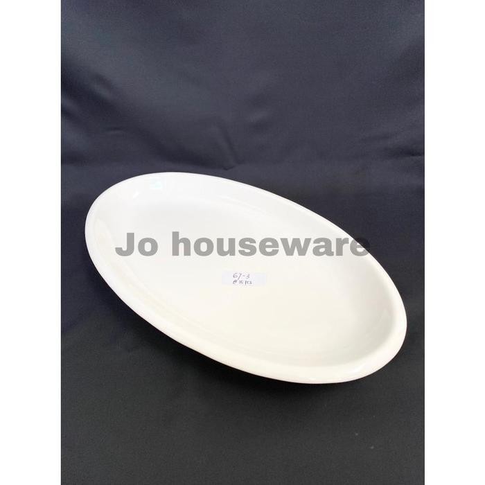 Piring keramik oval putih polos set saji ikan serbaa 41x23 cm 67-3