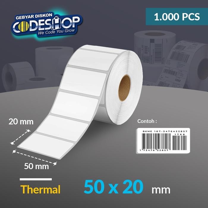 

Codeshop Label Thermal 50 x 20 mm 1 Line Stiker Printer Barcode Core 1 Inch Isi 1000 Pcs