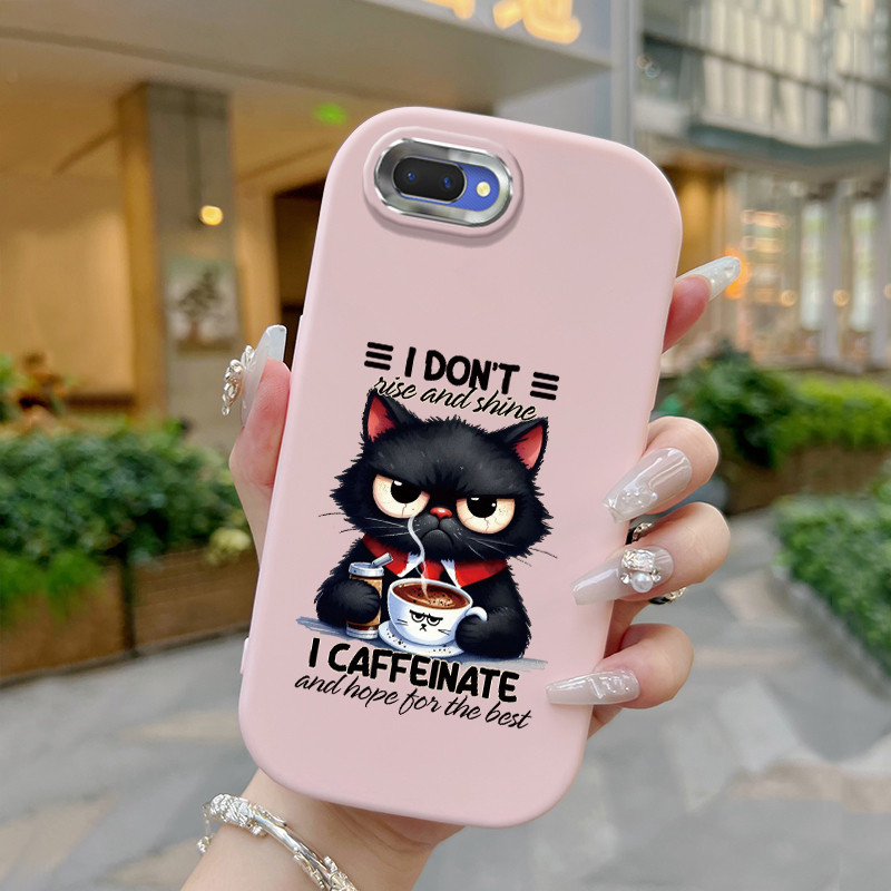 Casing Hp Untuk OPPO A5 A3s A12E Realme C1 Case Casing Kopi Kucing Hitam HP Kesing Ponsel Softcase S