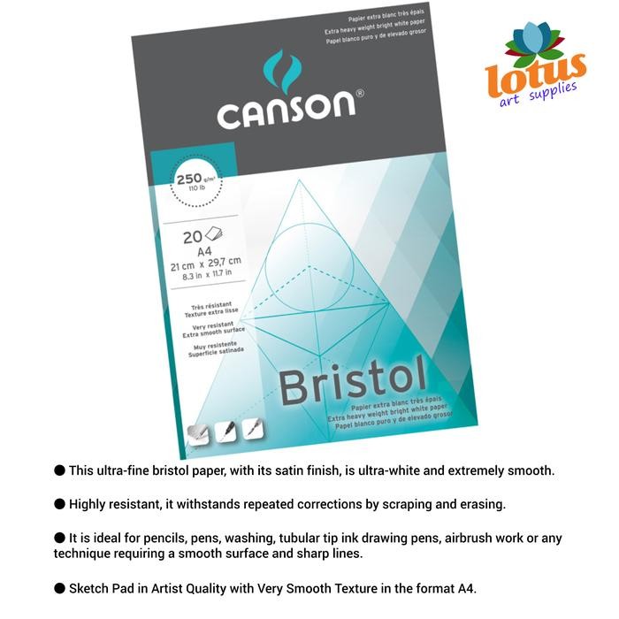 

Canson Bristol Drawing Pad A4 250Gsm White Extra Smooth Gratisongkir
