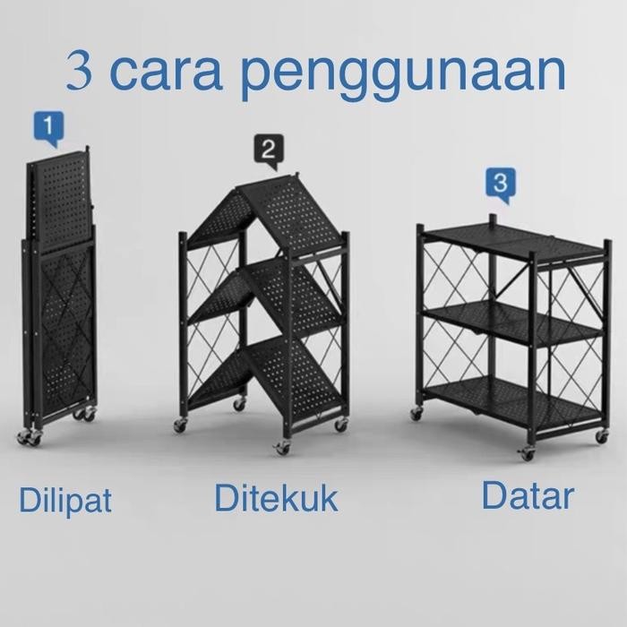 Ollahom Rak Dapur Lipat Portable Rak Penyimpanan Lipat Serbaguna Rak Dapur Portable