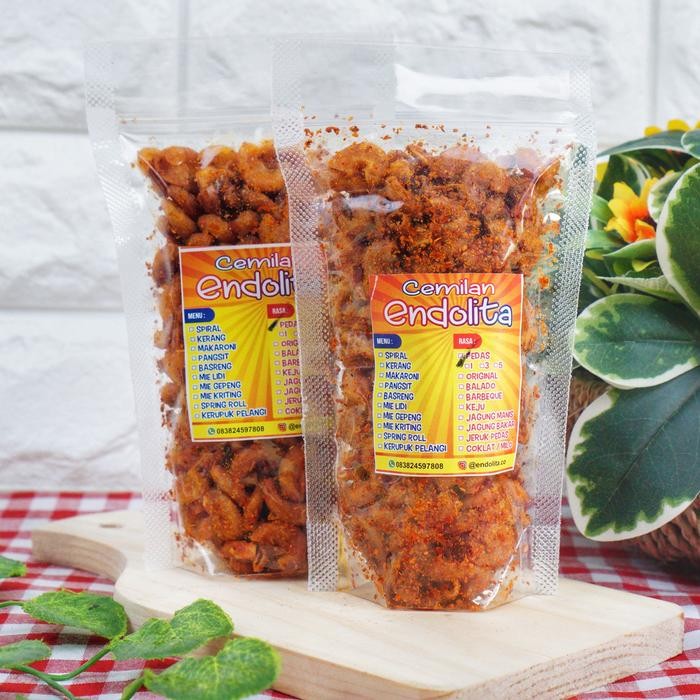 

Cemilan pedas makaroni bantet Cemilan Endolita kemasan 100gr
