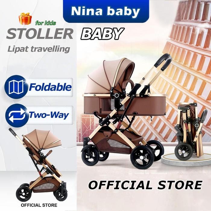Stroller baby Bisa duduk atau berbaring Kereta dorong bayi baru lahir dua arah yang menyerap