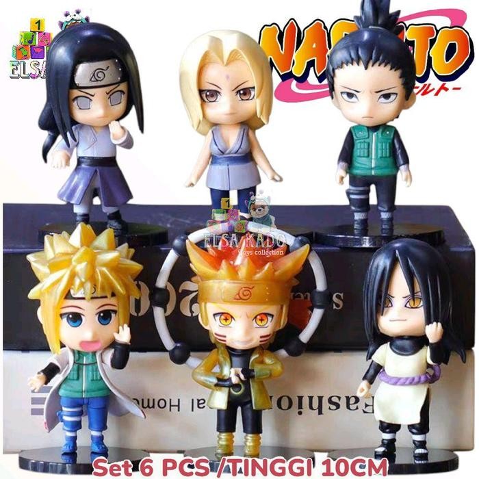 Action Figure Naruto Set 6 Chibi Tinggi 10Cm Karakter Orochimaru / Neji Hyuga / Tsunade / Minato /