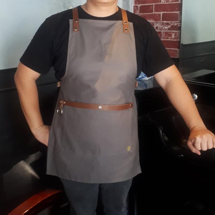 Apron Tali Silang Canvas + Sintetic Leather - Celemek Barista / Barist