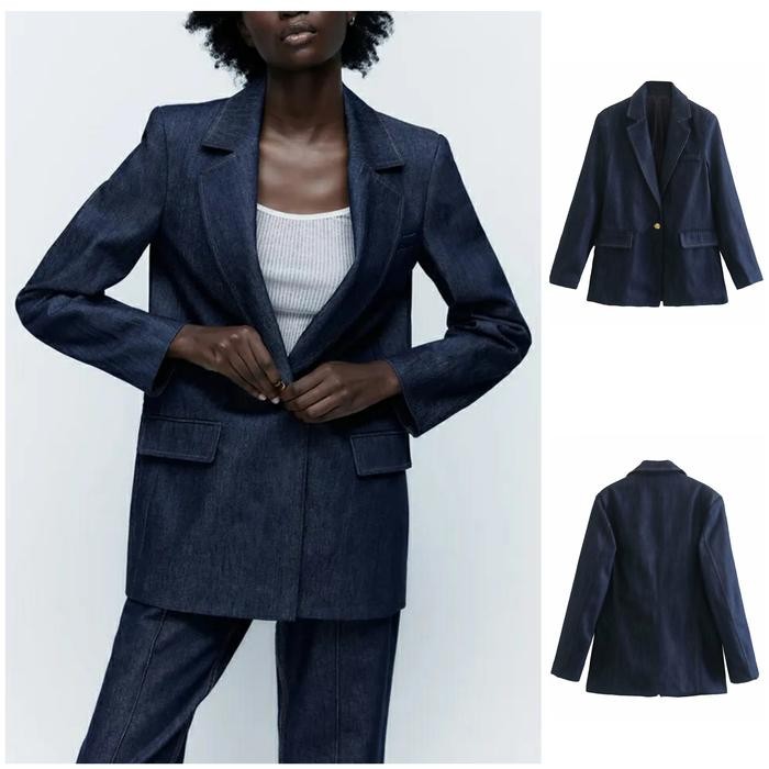 blue denim blazer / blazer denim wanita