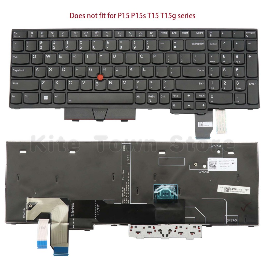 Genuine US Layout Laptop Keyboard Backlit w/ Pointer for Lenovo Thinkpad P15v Gen1 Gen2 Gen3 T15p Ge