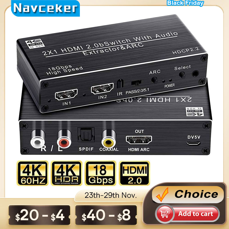 2023 Best HDMI 2.0 Audio Extractor Support 4K 120Hz YUV 4:4:4 HDR HDMI Audio Converter Adapter 4K HD
