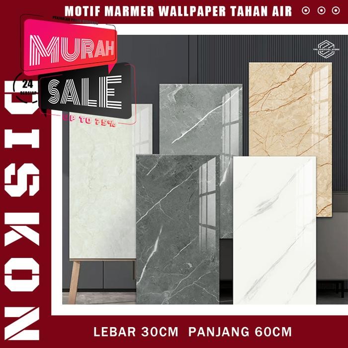 Wallpaper Vinyl Kamar Mandi Anti Air Motif Marmer 30 x 60 cm Lantai Vinyl Marbel Granit Stiker