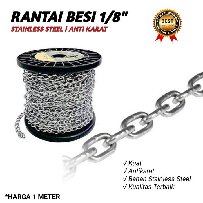 Rantai Besi Kapal 1/8 inch Rante Gembok Pagar Serbaguna-1 Meter *