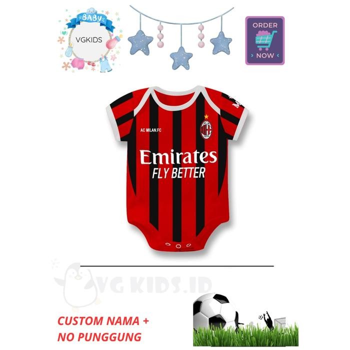 Jumper Bayi Newborn AC MILAN jumpsuit sepakbola romper bola