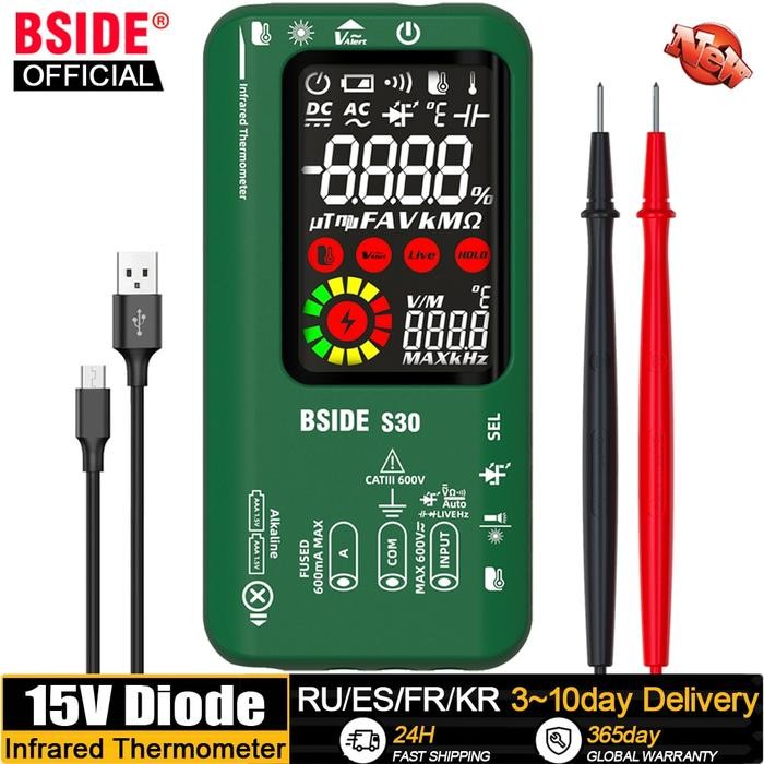 BSIDE Smart Digital Multimeter Infrared Temperature 15V Diode LED