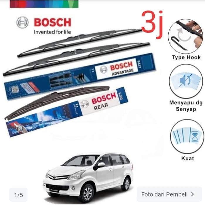 Paket Wifer Bosch Original Avanza Xenia 2012-2014 Wiper Depan Belakang